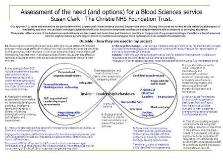 Assessment of the need (and options) for a Blood Sciences service Susan Clark - The Christie NHS Foundation Trust. Negotiating skills - Building Trust.