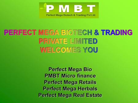 Perfect Mega Bio PMBT Micro finance Perfect Mega Retails Perfect Mega Herbals Perfect Mega Real Estate.