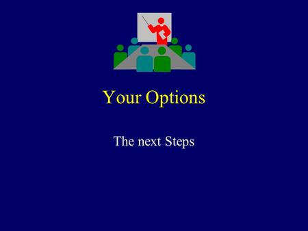 Your Options The next Steps. Your Options ? Help you identify options available Team Leader will do the first 2-3 meetings so that you can learn the process.