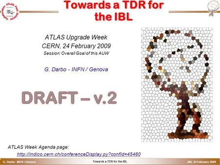 Towards a TDR for the IBL G. Darbo - INFN / Genova AW, 24 February 2009 o Towards a TDR for the IBL ATLAS Upgrade Week CERN, 24 February 2009 Session: