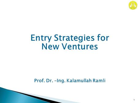 Prof. Dr. –Ing. Kalamullah Ramli 1 Entry Strategies for New Ventures.