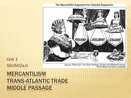 Unit 1 SSUSH2a,b.  Mercantilism was a theory that said the best way to become a stronger nation was to acquire the most wealth.  European countries.