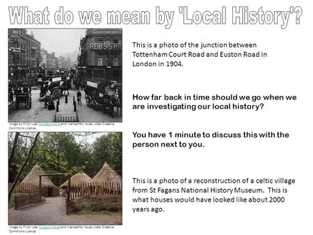 This is a photo of the junction between Tottenham Court Road and Euston Road in London in 1904. This is a photo of a reconstruction of a celtic village.