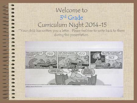 Welcome to 3rd Grade Curriculum Night