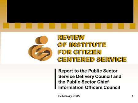 1 Report to the Public Sector Service Delivery Council and the Public Sector Chief Information Officers Council February 2005 REVIEW OF INSTITUTE FOR CITIZEN.