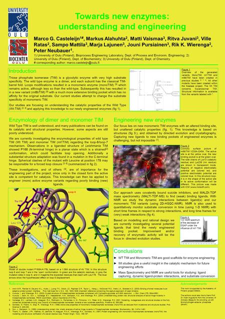 Towards new enzymes: understanding and engineering Marco G. Casteleijn 1#, Markus Alahuhta 2, Matti Vaismaa 3, Ritva Juvani 3, Ville Ratas 2, Sampo Mattila.