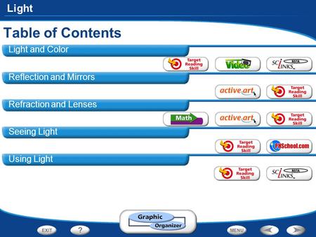 Table of Contents Light and Color Reflection and Mirrors