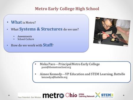 What is Metro? What Systems & Structures do we use? Assessments School Culture How do we work with Staff ? What is Metro? What Systems & Structures do.