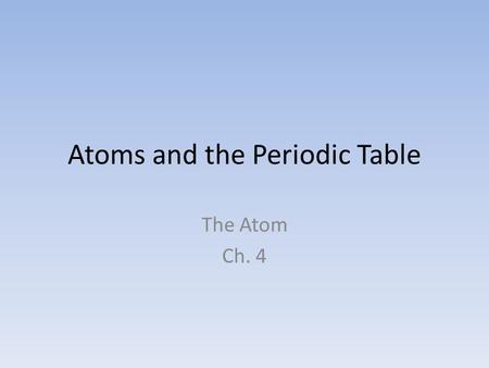 Atoms and the Periodic Table