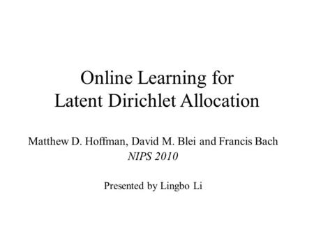 Online Learning for Latent Dirichlet Allocation