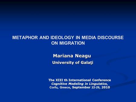 METAPHOR AND IDEOLOGY IN MEDIA DISCOURSE ON MIGRATION