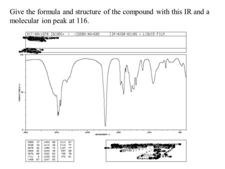 Give the formula and structure of the compound with this IR and a molecular ion peak at 116.