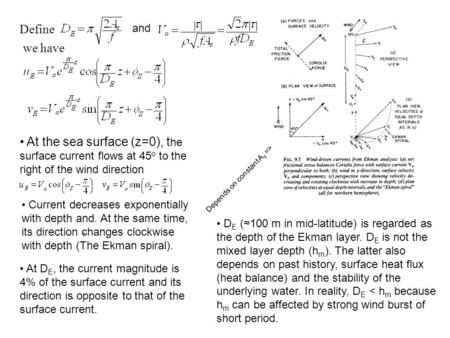 Define Current decreases exponentially with depth and. At the same time, its direction changes clockwise with depth (The Ekman spiral). we have,. and At.