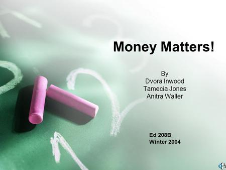 Money Matters! By Dvora Inwood Tamecia Jones Anitra Waller Ed 208B Winter 2004.