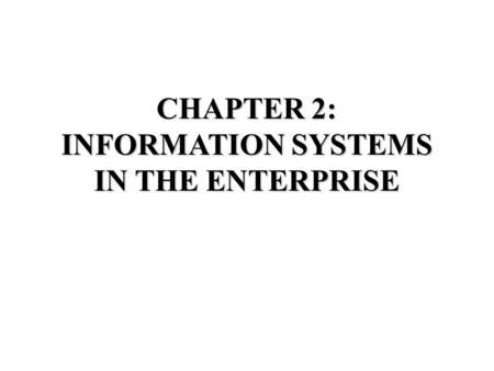 CHAPTER 2: INFORMATION SYSTEMS IN THE ENTERPRISE.