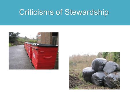 Criticisms of Stewardship. Biblical criticisms  No strong biblical basis for stewardship  Nowhere is humanity explicitly given the role of stewards.