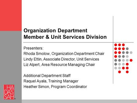 ® Organization Department Member & Unit Services Division Presenters: Rhoda Smolow, Organization Department Chair Lindy Ettin, Associate Director, Unit.