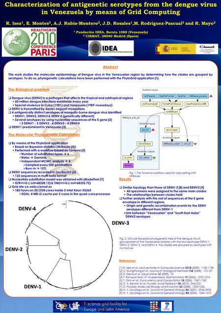 Characterization of antigenetic serotypes from the dengue virus in Venezuela by means of Grid Computing R. Isea 1, E. Montes 2, A.J. Rubio-Montero 2, J.D.