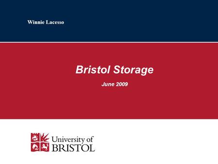 Winnie Lacesso Bristol Storage June 2009. 2 DPM LCG Storage lcgse01 = DPM built in 2005 by Yves Coppens & Pete Gronbech SuperMicro X5DPAGG (Streamline.