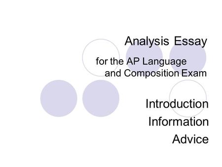 Analysis Essay for the AP Language and Composition Exam Introduction Information Advice.