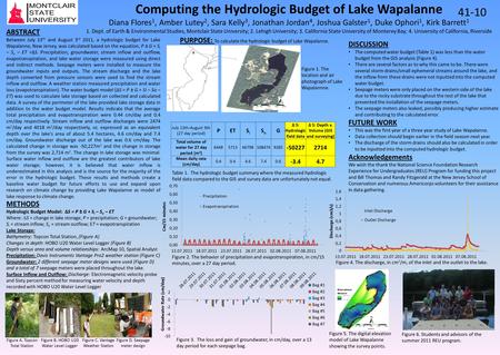 Table 1. The hydrologic budget summary where the measured hydrologic field data compared to the GIS and survey data are unfortunately not equal. Computing.