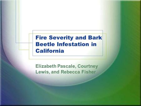 Fire Severity and Bark Beetle Infestation in California Elizabeth Pascale, Courtney Lewis, and Rebecca Fisher.