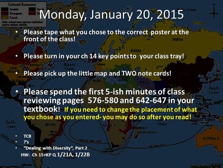 Monday, January 20, 2015 Please tape what you chose to the correct poster at the front of the class! Please tape what you chose to the correct poster at.