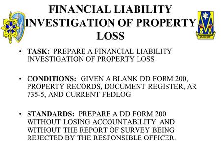 FINANCIAL LIABILITY INVESTIGATION OF PROPERTY LOSS