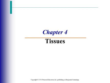 Copyright © 2003 Pearson Education, Inc. publishing as Benjamin Cummings Chapter 4 Tissues.