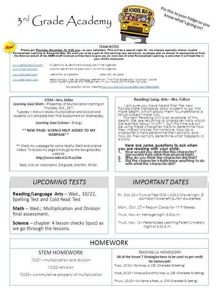 TEAM NOTES Please put Thursday, November 12, 6:30 p.m., on your calendars. This will be a special night for the classes specially chosen to pilot Personalized.