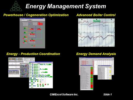 CIMExcel Software Inc. Slide 1 Energy Management System Energy Management System Powerhouse / Cogeneration OptimizationAdvanced Boiler Control Energy -