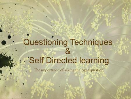 Questioning Techniques & Self Directed learning The importance of asking the right question. Andrews 2013.