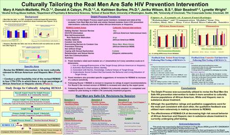 Specific Aims  Revise the REMAS intervention to be more culturally relevant to African American and Hispanic Men (Phase 1).  Conduct a pilot feasibility.