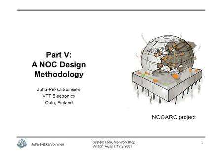 Juha-Pekka Soininen Systems on Chip Workshop Villach, Austria, 17.9.2001 1 Part V: A NOC Design Methodology Juha-Pekka Soininen VTT Electronics Oulu, Finland.