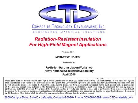 Presented at: Radiation-Hard Insulation Workshop Fermi National Accelerator Laboratory April 2006 Radiation-Resistant Insulation For High-Field Magnet.