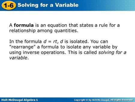 In the formula d = rt, d is isolated