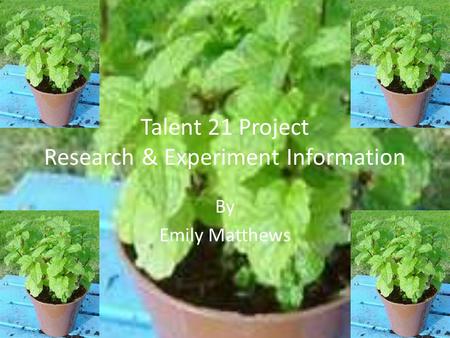 Talent 21 Project Research & Experiment Information By Emily Matthews.