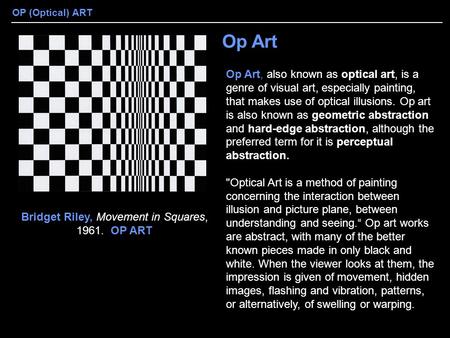 Bridget Riley, Movement in Squares, OP ART