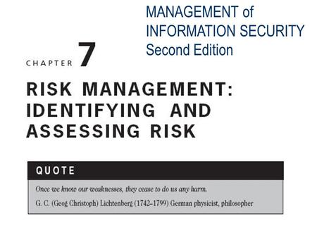 MANAGEMENT of INFORMATION SECURITY Second Edition.