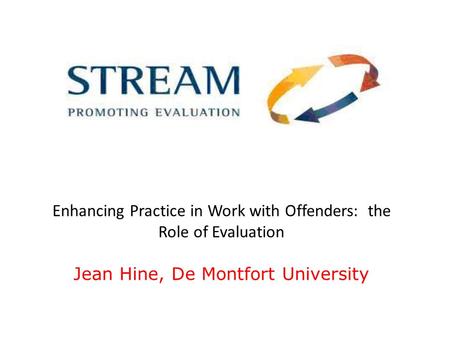 Enhancing Practice in Work with Offenders: the Role of Evaluation Jean Hine, De Montfort University.