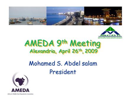 AMEDA 9 th Meeting Alexandria, April 26 th, 2009 Mohamed S. Abdel salam President.