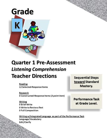 1 Reading 12 Selected-Response Items Research 0 Constructed-Response Items (3 point item) Writing 0 Brief Write 0 Write to Revise a Text 0 Full Composition.