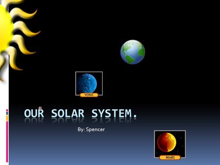 By: Spencer. Mercury Mercury is the closest planet to the sun. Mercury has no moons, but it still has nighttime. One day on mercury is 176 Earth days.