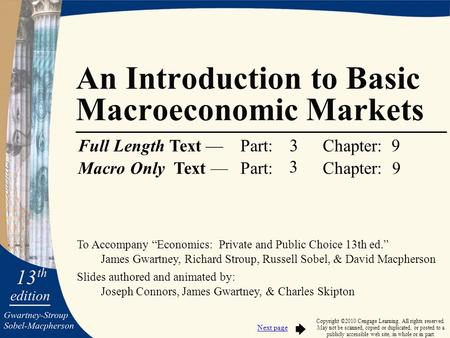 To Accompany “Economics: Private and Public Choice 13th ed.” James Gwartney, Richard Stroup, Russell Sobel, & David Macpherson Slides authored and animated.