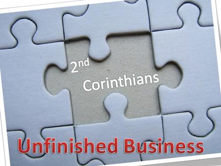 2 Cor. 1:1-7 “Turning Tragedy Into Triumph” 2 Cor. 1:8-12- “How To Make It Through Rough Times” 2 Cor. 1:13-24- “Battlefield Mentality” 2 Cor. 2:1-11-