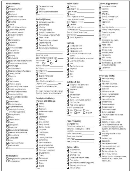 Medical History Arthritis Allergies/hay fever Asthma Alcoholism Alzheimer’s disease Blood pressure problems Bronchitis Cancer Chronic fatigue syndrome.