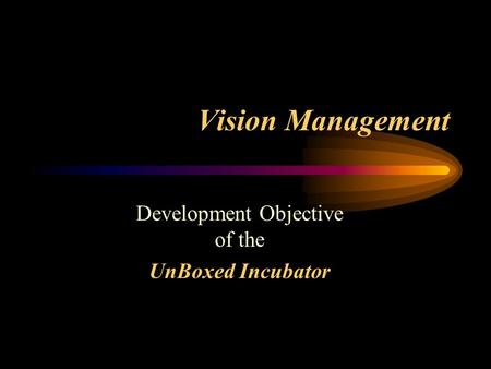 Vision Management Development Objective of the UnBoxed Incubator.