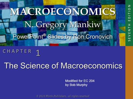 MACROECONOMICS © 2010 Worth Publishers, all rights reserved S E V E N T H E D I T I O N PowerPoint ® Slides by Ron Cronovich N. Gregory Mankiw C H A P.