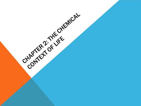 CHAPTER 2: THE CHEMICAL CONTEXT OF LIFE. MULTIDISCIPLINARY SCIENCE Biological systems follow the same laws that are dictated by physics and chemistry.