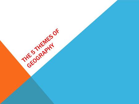 THE 5 THEMES OF GEOGRAPHY. THEME 1-LOCATION Location-Where we are. Absolute Location-A latitude and longitude (global) or a street address (local). Relative.